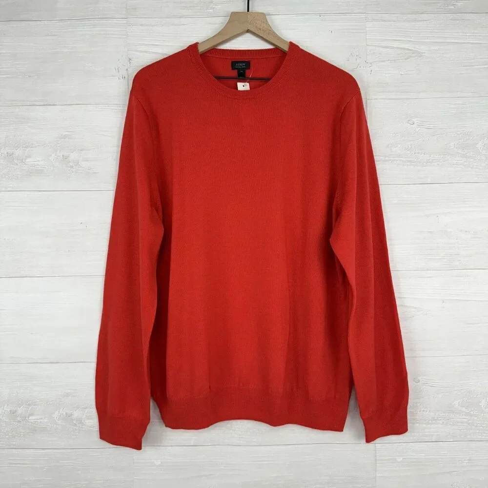 J.Crew Merino Wool Sweater Men XL‎ Red Crew Neck Pullover Knit Holiday Christmas